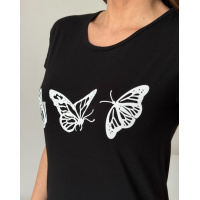 Черная хлопковая футболка с бабочками