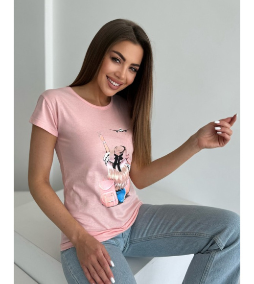 Рожева бавовняна футболка з молодіжним малюнком