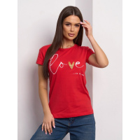 Красная футболка из хлопка с блестящим декором