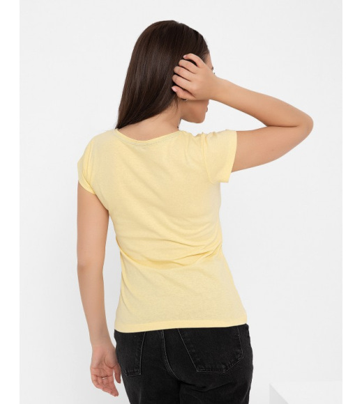Бавовняна жовта футболка з написом