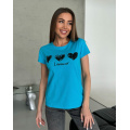 Голубая трикотажная футболка с сердечками и надписью