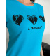 Голубая трикотажная футболка с сердечками и надписью