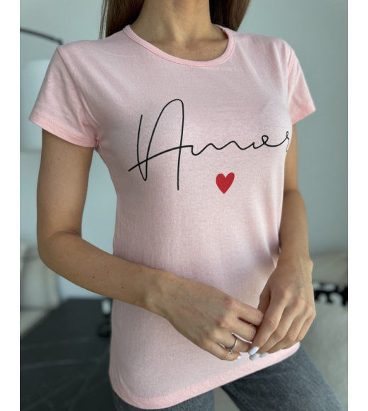 Розовая хлопковая футболка с надписью