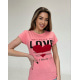 Коралова бавовняна футболка з серцем та написом