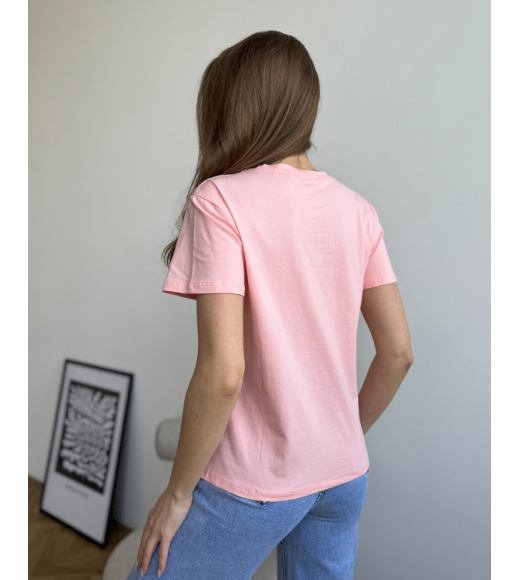 Рожева трикотажна футболка з принтом