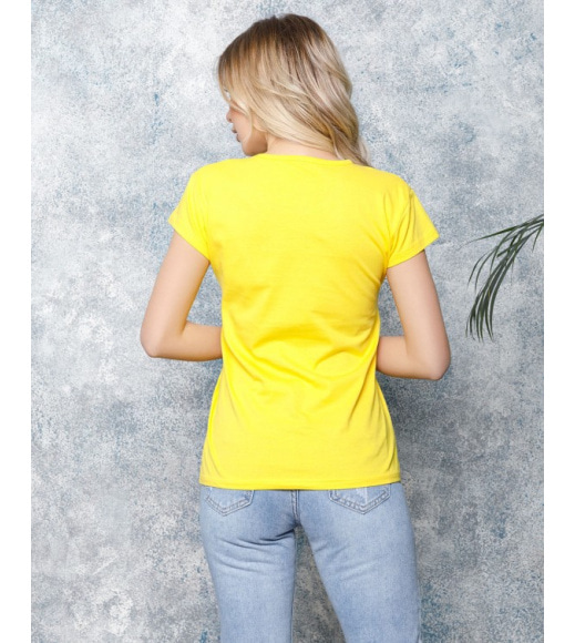 Жовта трикотажна футболка з котячим принтом