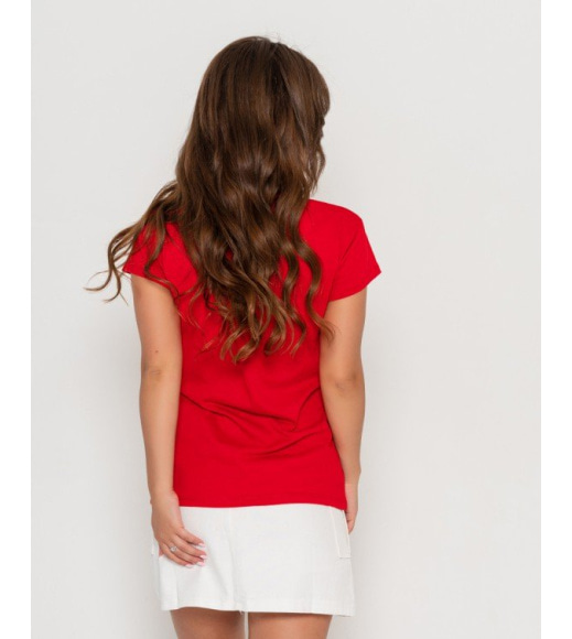 Червона бавовняна футболка з яскравим принтом