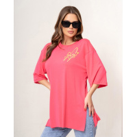Малиновая оверсайз футболка с разрезами