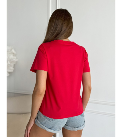 Красная хлопковая футболка с принтом и надписью