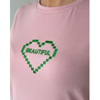 Рожева оверсайз футболка з вишитим серцем
