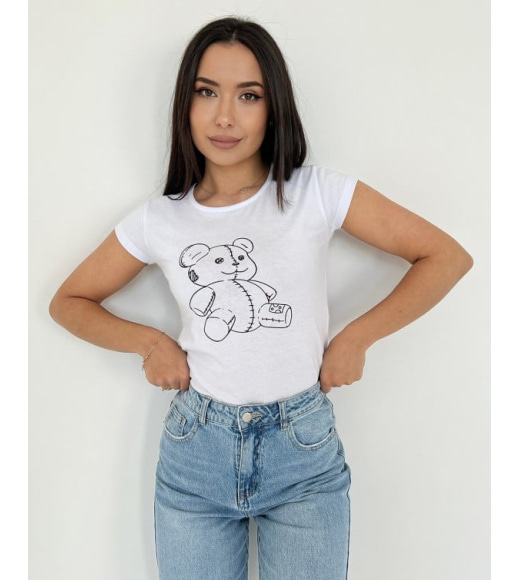 Белая хлопковая футболка с мишкой