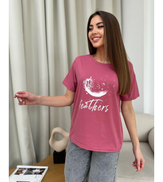 Темно-розовая свободная футболка с принтом