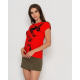Красная футболка с принтом и кружевной бабочкой