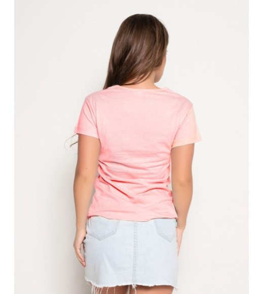 Розовая хлопковая футболка с принтом