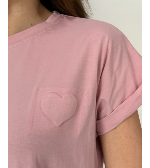 Рожева футболка кімоно з об'ємним серцем