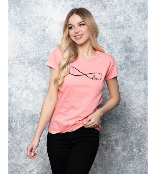 Розовая хлопковая принтованная футболка