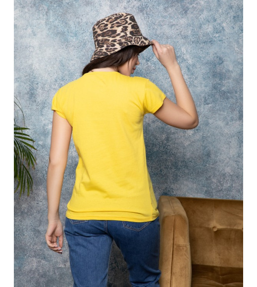 Жовта принтована футболка з трикотажу
