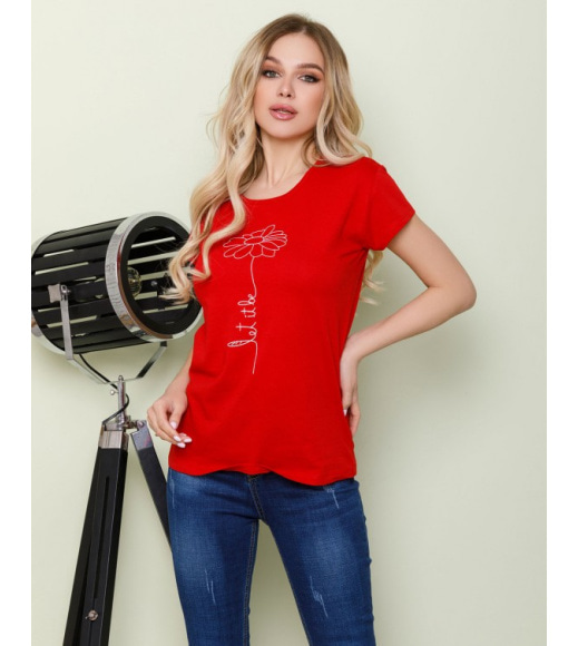 Червона бавовняна футболка з романтичним принтом