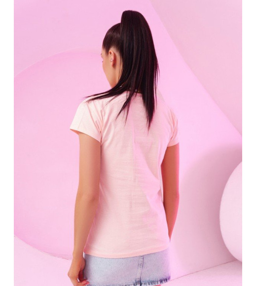 Розовая хлопковая футболка с небольшой надписью