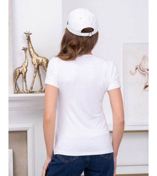 Біла еластична футболка з написом