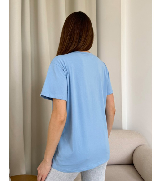 Блакитна вільна футболка з тваринним принтом