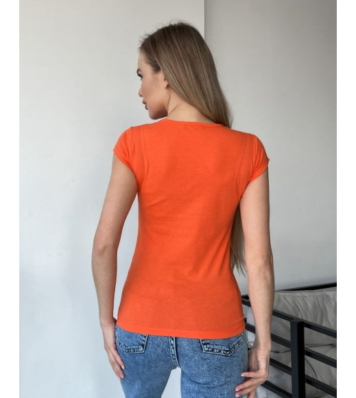 Оранжевая футболка из хлопка с мишкой и надписью