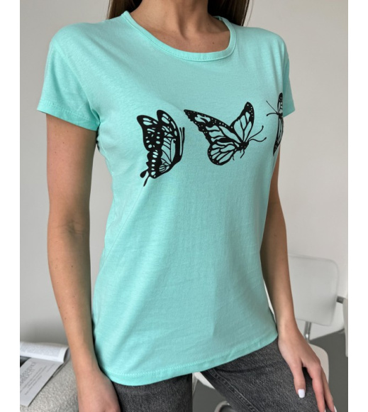 М'ята бавовняна футболка з метеликами