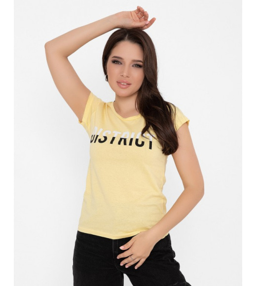 Жовта бавовняна футболка з різнокольоровим написом