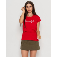 Красная хлопковая футболка с блестящей надписью