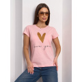 Персиковая трикотажная футболка с блестящим сердцем