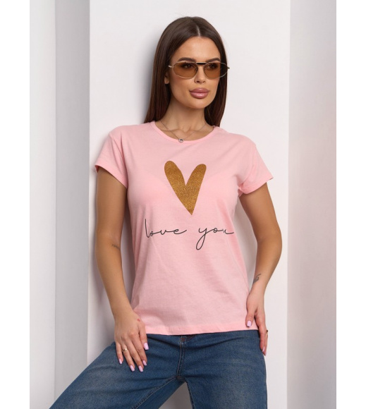 Персиковая трикотажная футболка с блестящим сердцем