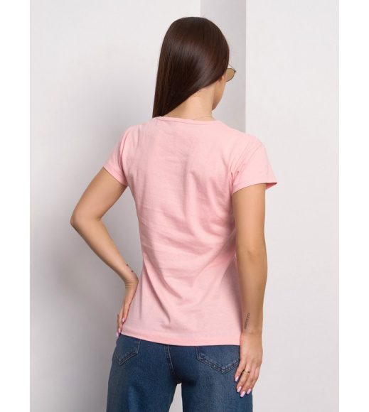 Персиковая трикотажная футболка с блестящим сердцем