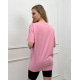Розовая удлиненная футболка с принтом