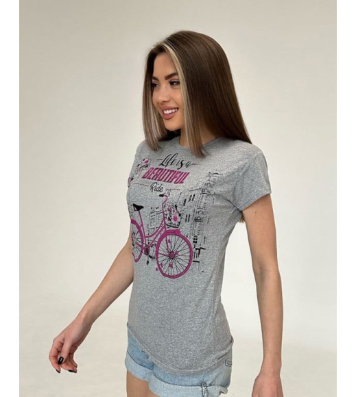 Серая трикотажная футболка с велосипедом