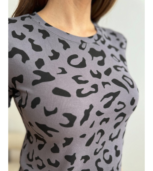 Сіра еластична футболка з тваринним принтом