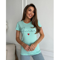 Бирюзовая хлопковая футболка с надписью