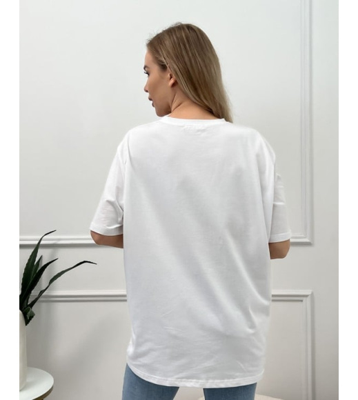 Белая футболка оверсайз с рисунком и надписью