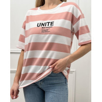 Рожева смугаста футболка з написом