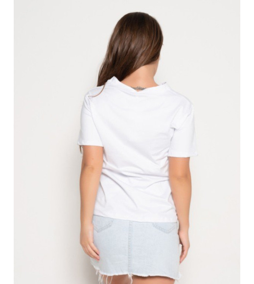 Біла еластична футболка з принтом