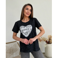 Черная свободная винтажная футболка с надписью