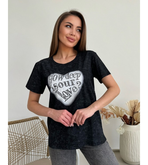 Черная свободная винтажная футболка с надписью