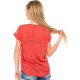 Бордовая трикотажная футболка с кружевной вставкой и кармашком