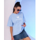 Голубая трикотажная футболка в стиле оверсайз с принтом
