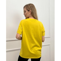 Жовта футболка оверсайз з кольоровим принтом