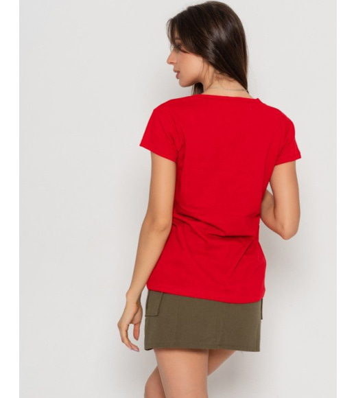 Красная хлопковая футболка с ярким принтом