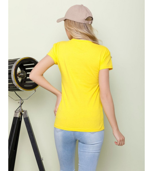 Жовта футболка з трикотажу з написом