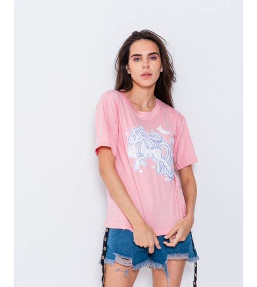 Эластичная футболка розового цвета с единорогом