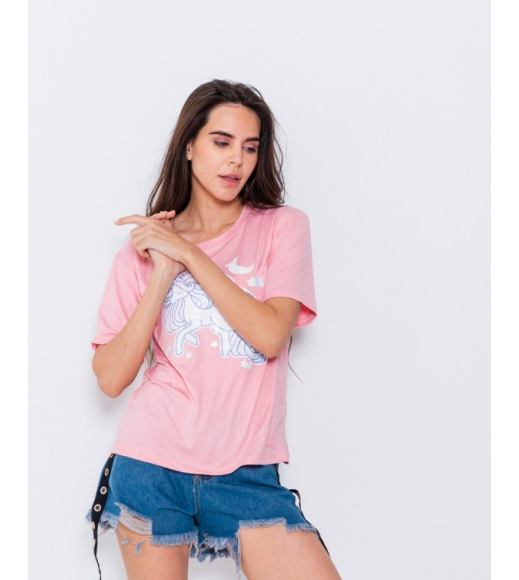 Еластична футболка рожевого кольору з єдинорогом