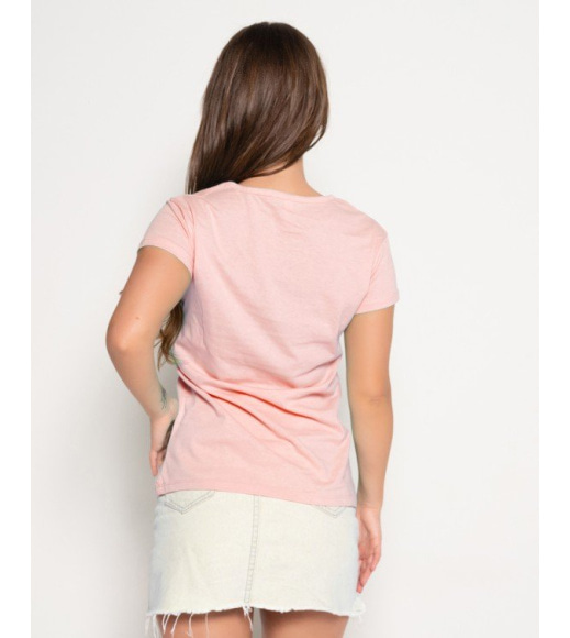 Розовая коттоновая футболка с кошачьим принтом
