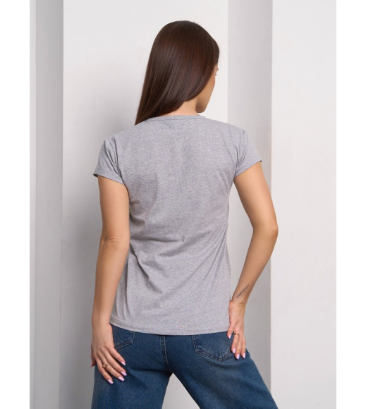 Серая трикотажная футболка с принтом-сердечками